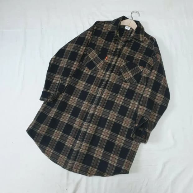 스컬프터 체크 롱 셔츠 원피스