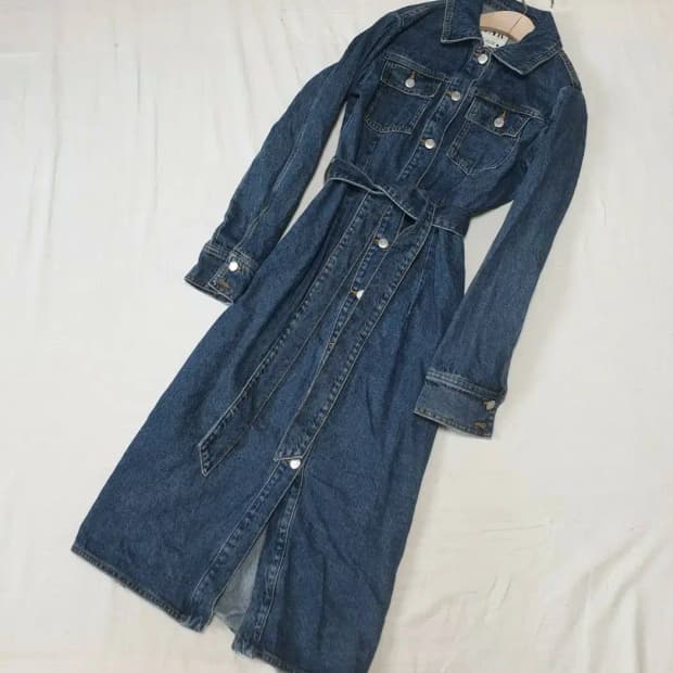 자라 벨티드 데님 롱 원피스