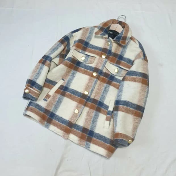 자라 체크 울 자켓 여성