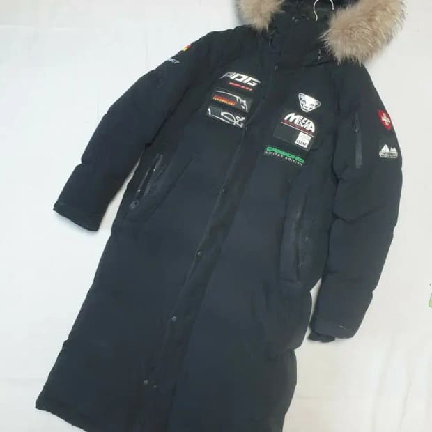 다이나핏 블랙 라쿤 구스다운 롱패딩