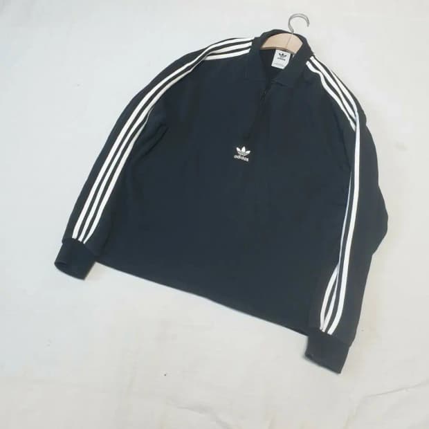 아디다스 블랙 반집업 카라 맨투맨