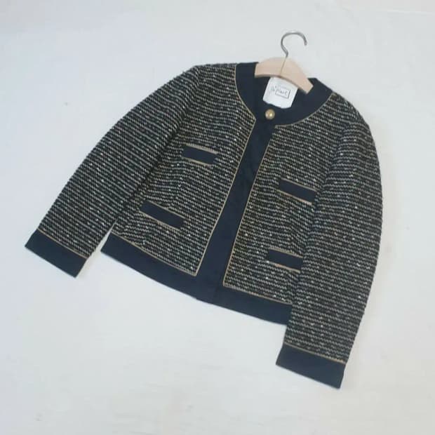 De'hart 디하트 트위드 노카라 자켓