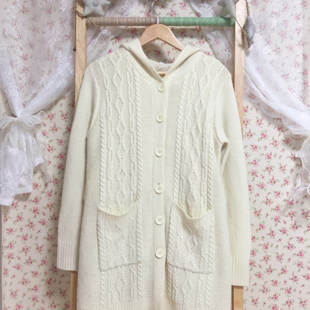 빈티지 모리걸 바닐라 니트 후드집업