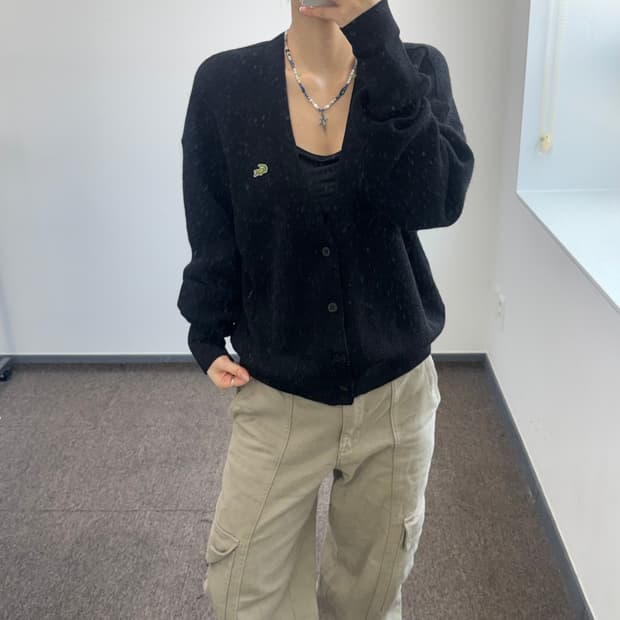 Lacoste 라코스테 스몰로고 블랙 니트 가디건