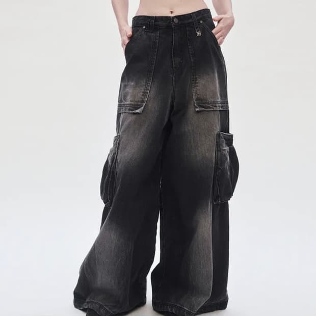 트리밍버드 데님 카고 바지 블랙