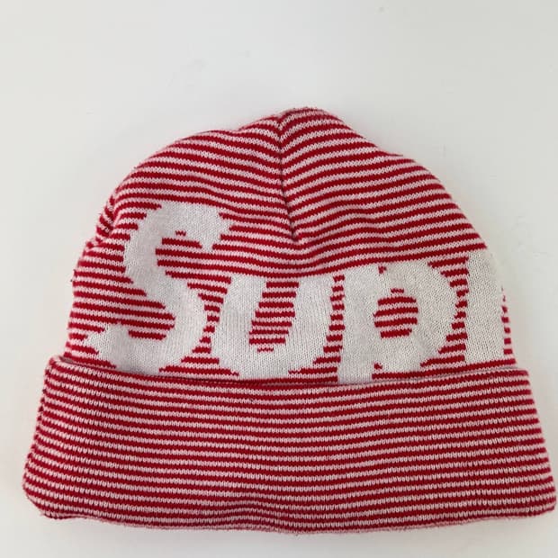 슈프림 빅 로고 스트라이프 비니