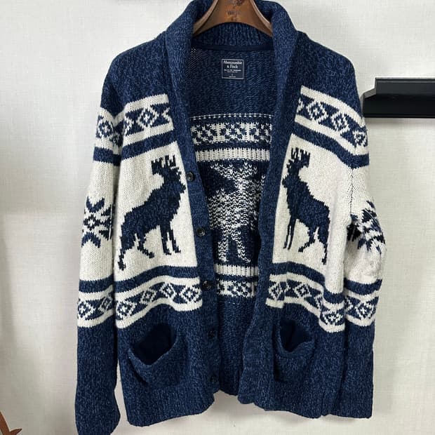 아베크롬비 니트 가디건 네이비 패턴 L/180cm