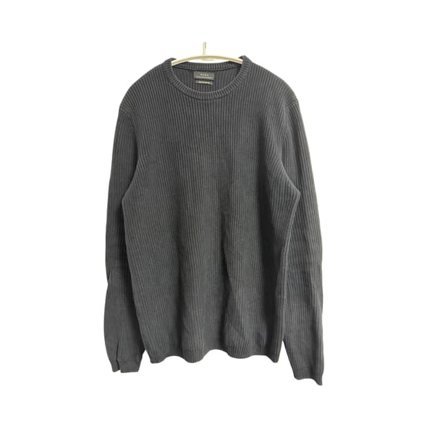 자라 리브드 크루넥 코튼 니트 스웨터