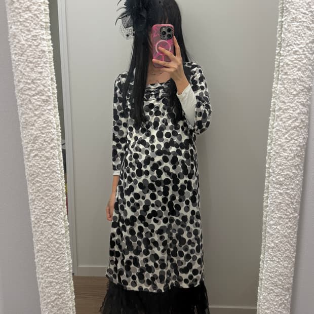 빈티지 7부 도트 원피스