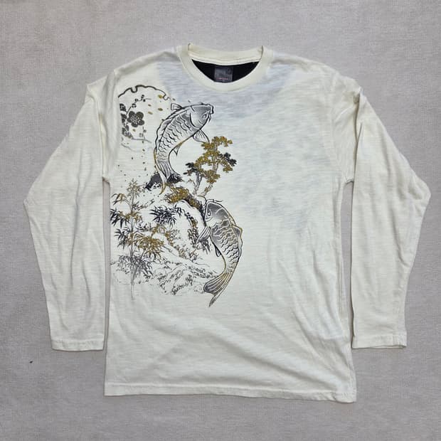 일본 빈티지 히피 잉어 프린팅 긴팔 티셔츠