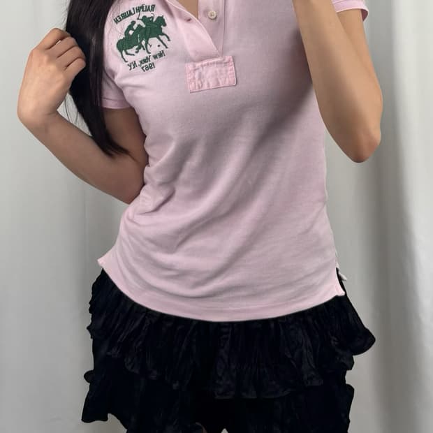 폴로 핑크 스키니핏 카라 반팔 PK