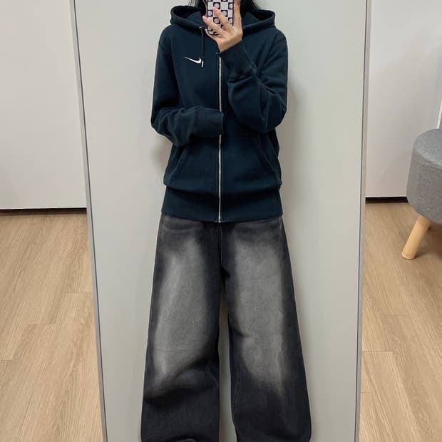 나이키 스우시 자수로고 블랙 후드집업