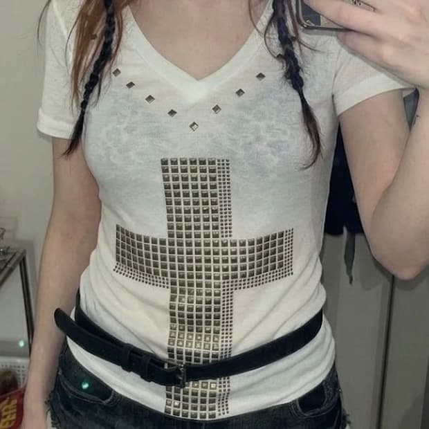 시스루 스터드 반팔