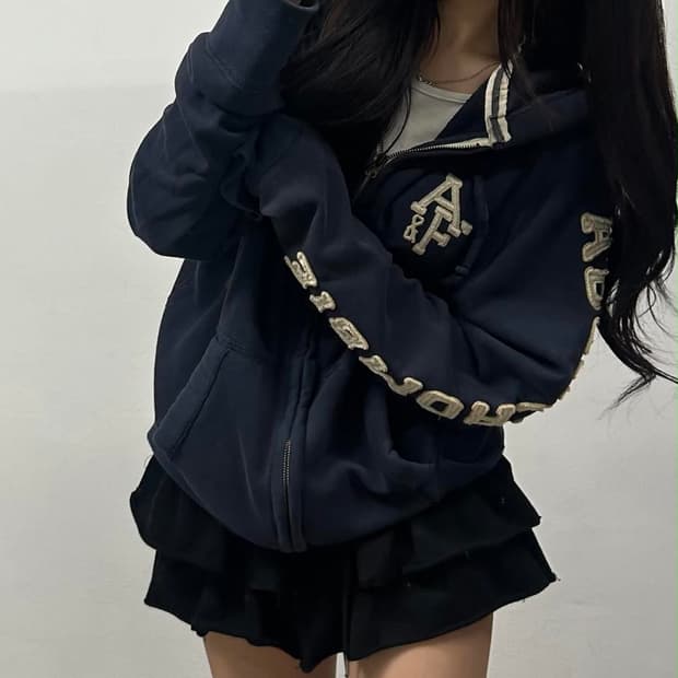 아베크롬비 y2k 블랙 올드스쿨 스웻 후드집업 희귀져지(L)