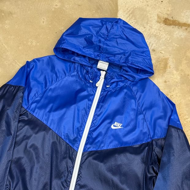 M 나이키 초경량 블루 배색 후드 바람막이
