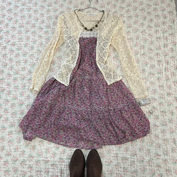 아이보리 가디건+꽃무늬 레이스 원피스 set