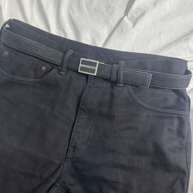 빈티지 플라워 패턴 레더 벨트