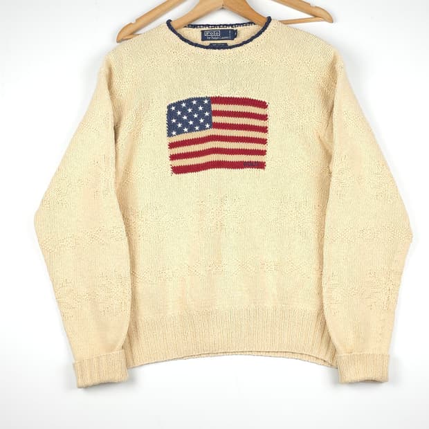 [S] 90s-00s 폴로 랄프로렌 성조기 코튼 핸드니트