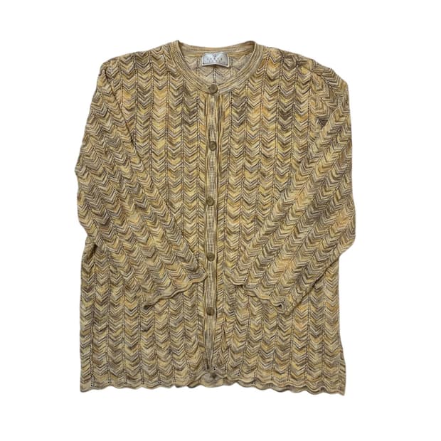 머스터드 네트 니트 7부 가디건