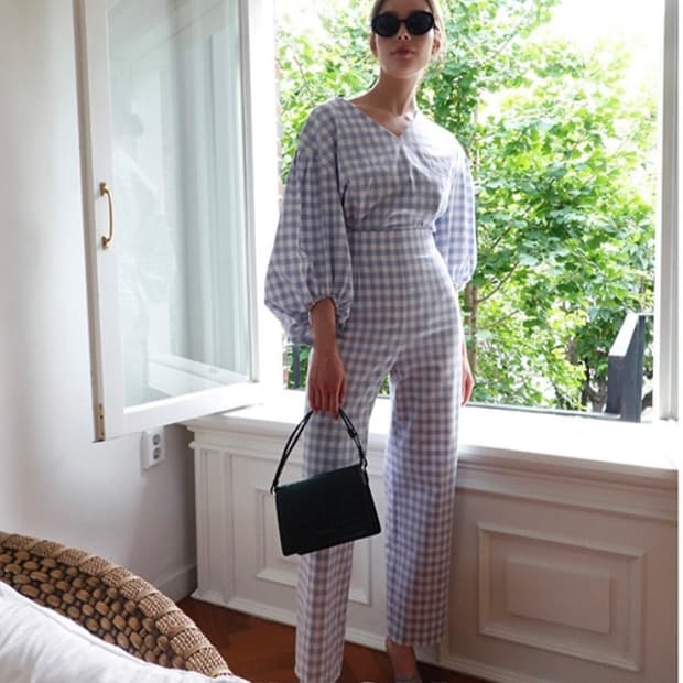 yuri yim 유리임 체크 벌룬 블라우스