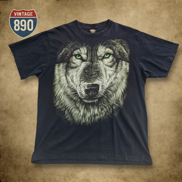 [XL] ROCK EAGLE USA 락이글 빈티지 늑대 프린팅 반팔티셔츠