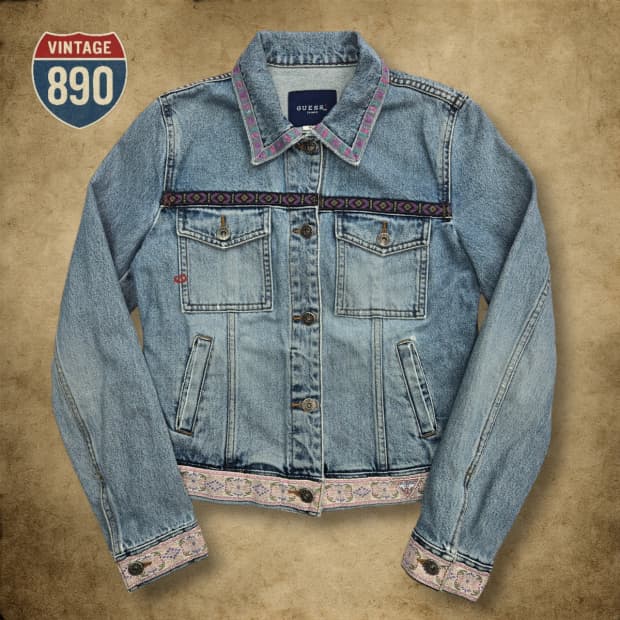 [90] GUESS 90s 빈티지 게스 아즈텍 패턴 청자켓