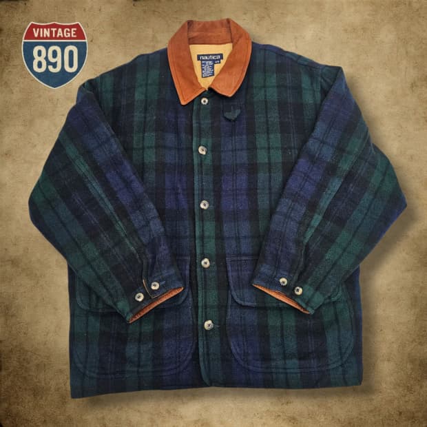 [M] nautica 노티카 90s 울혼방 가죽카라 자켓