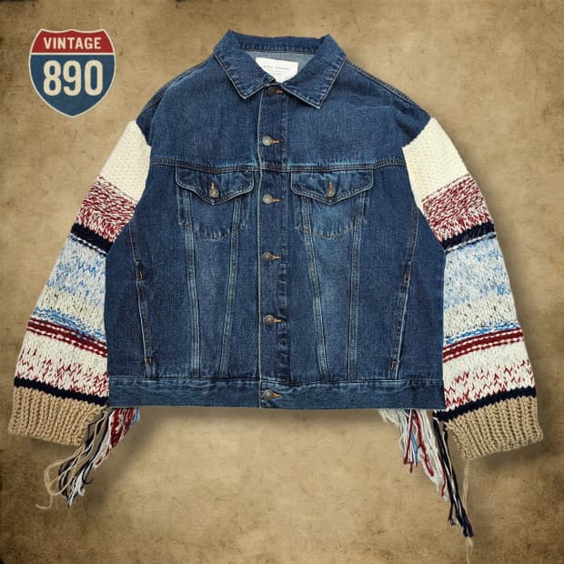 [M] ZARA 자라 니트 소매 빈티지 데님 자켓