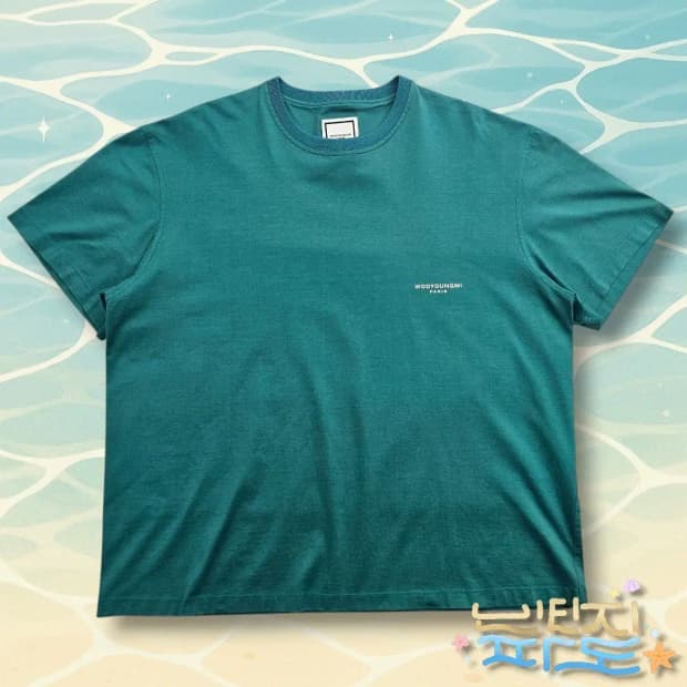 48 우영미 22FW 그린 코튼 레더 라벨 티셔츠