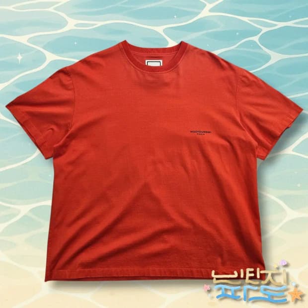 48 우영미 22FW 오렌지 코튼 레더 라벨 티셔츠