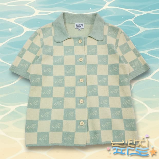 M 마리떼 프랑소와 저버 부클 체크 반팔 가디건