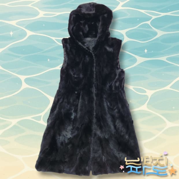 F 천연밍크 후드 롱 조끼 코트