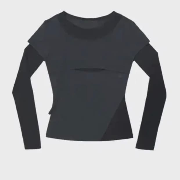 오호스 ojos 레이어드 숄더 스트랩 롱슬리브 차콜