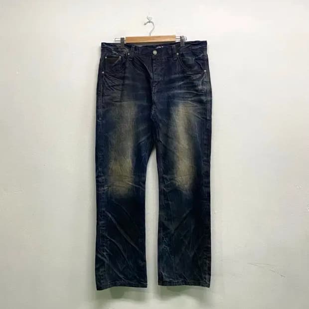 [새상품] 에비수 스트레이트핏 독수리자수 워싱진 38