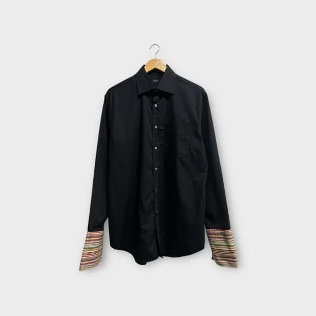 폴스미스 스트라이프 소매 디테일 블랙셔츠 M