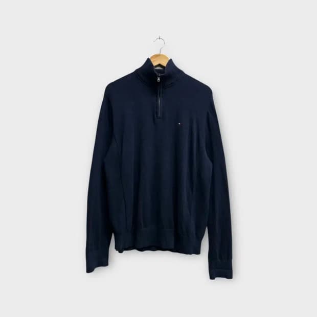 타미힐피거 진네이비 반집업 니트 L