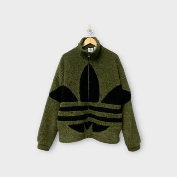 아디다스 빅 트레포일 쉐르파 자켓 카키 S-M