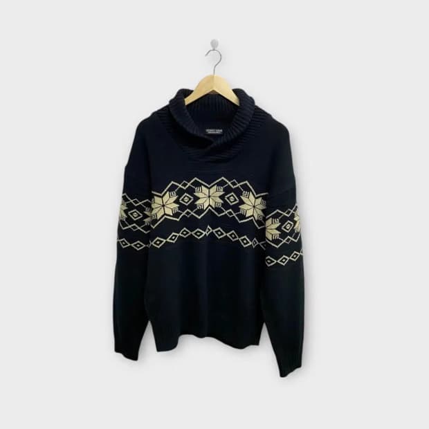 빈티지 노르딕 눈꽃 패턴 숄더넥 니트 L