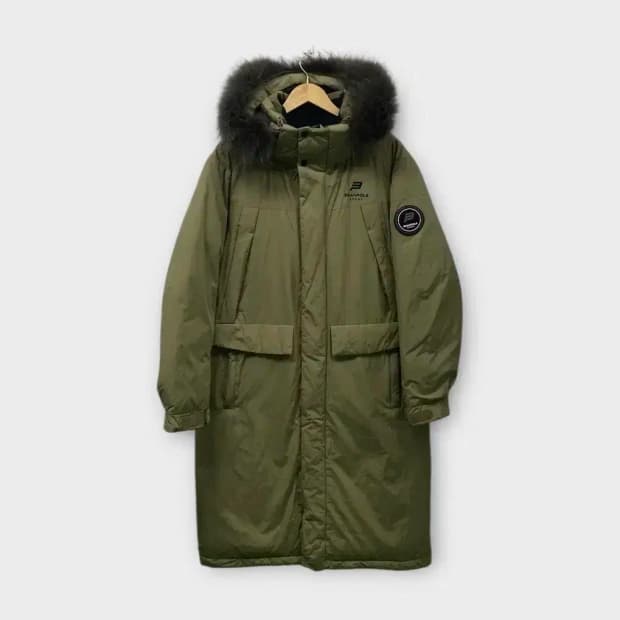 빈폴 구스 다운(너구리털) 카키 롱패딩 XL