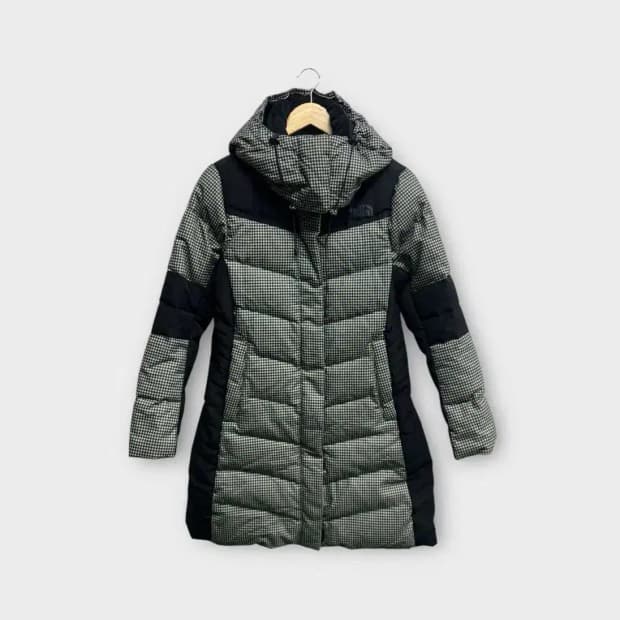 노스페이스 구스다운 하운드 체크 롱패딩 85