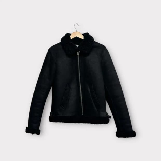 산드로 Sandro 블랙 무스탕 퍼점퍼 M