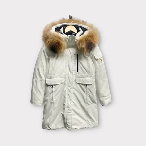 게스 너구리털 화이트 덕다운 패딩 XS-M