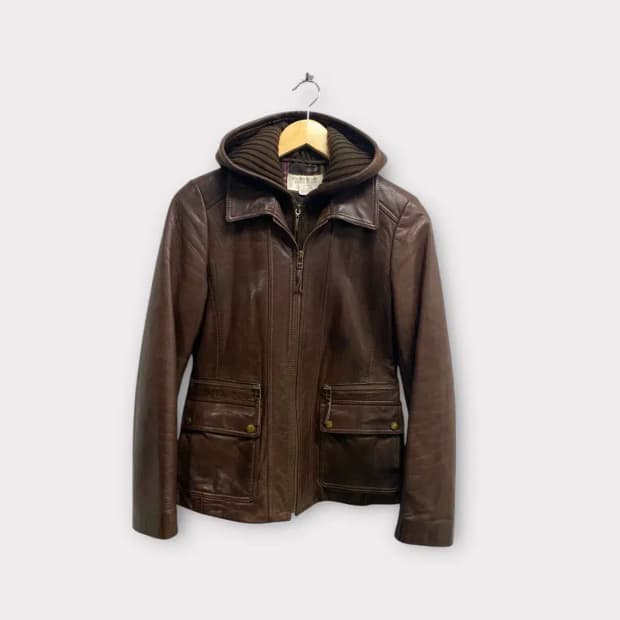 빈폴 브라운 양가죽 레더 자켓S(내피 후드 가디건 분리가능)