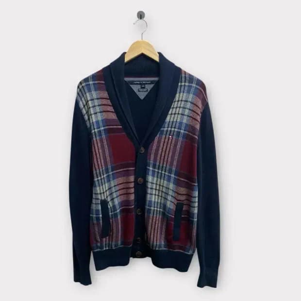 타미힐피거 숄 칼라 플래드 가디건 M