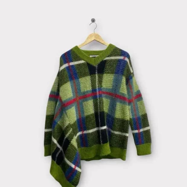 빈폴 그린체크 헤어리 언밸런스니트 free (M-L)