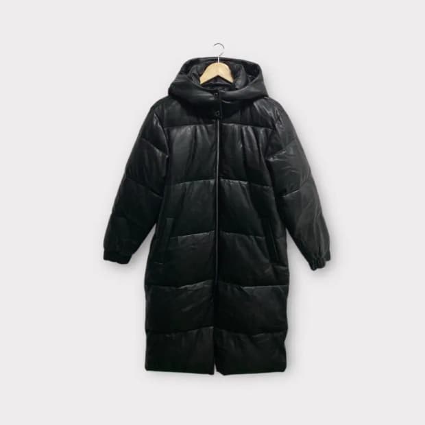 아베크롬비 블랙 유광 에코레더 롱 패딩 S