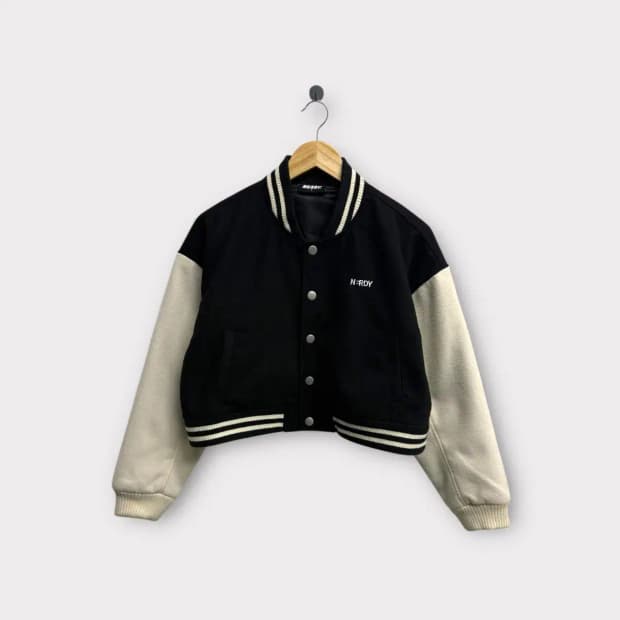 널디 크롭 바시티 점퍼 블랙 S