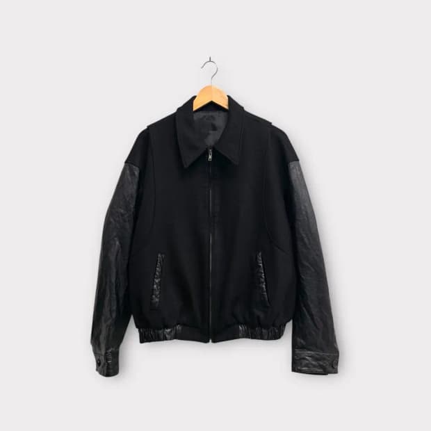 쿠어 coor 콘트라스트 배색레더 울 스타디움 자켓 L