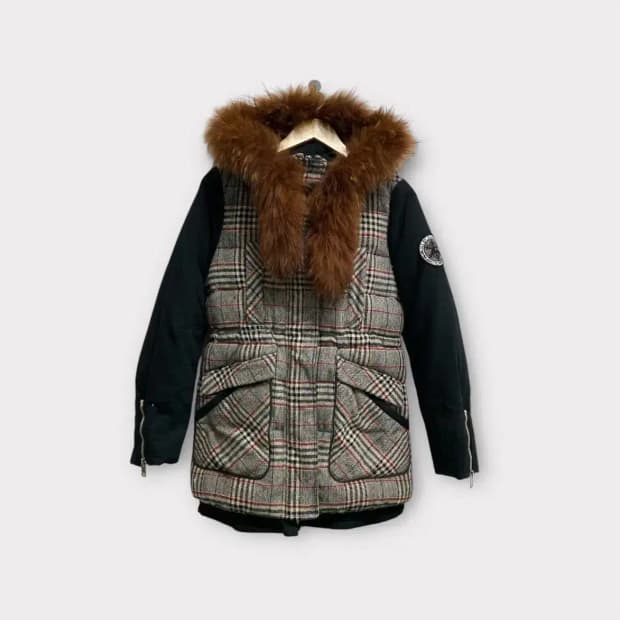 질스튜어트 덕다운 라쿤퍼 체크패딩 S-M