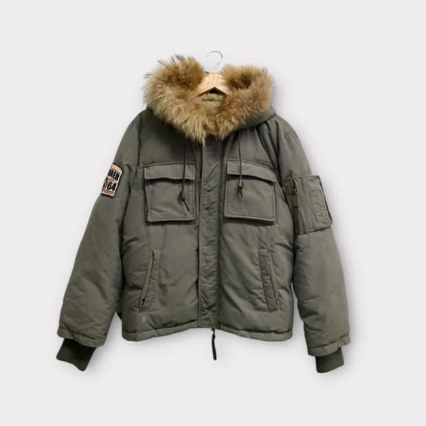 디스퀘어드 라쿤퍼 후드 밀리터리 다운패딩 L